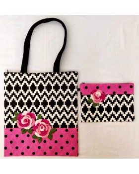 Happy Threads Women's Tote Bag With Pouch Combo(Pink) Happy Threads Women's Tote Bag With Pouch Combo(Pink)